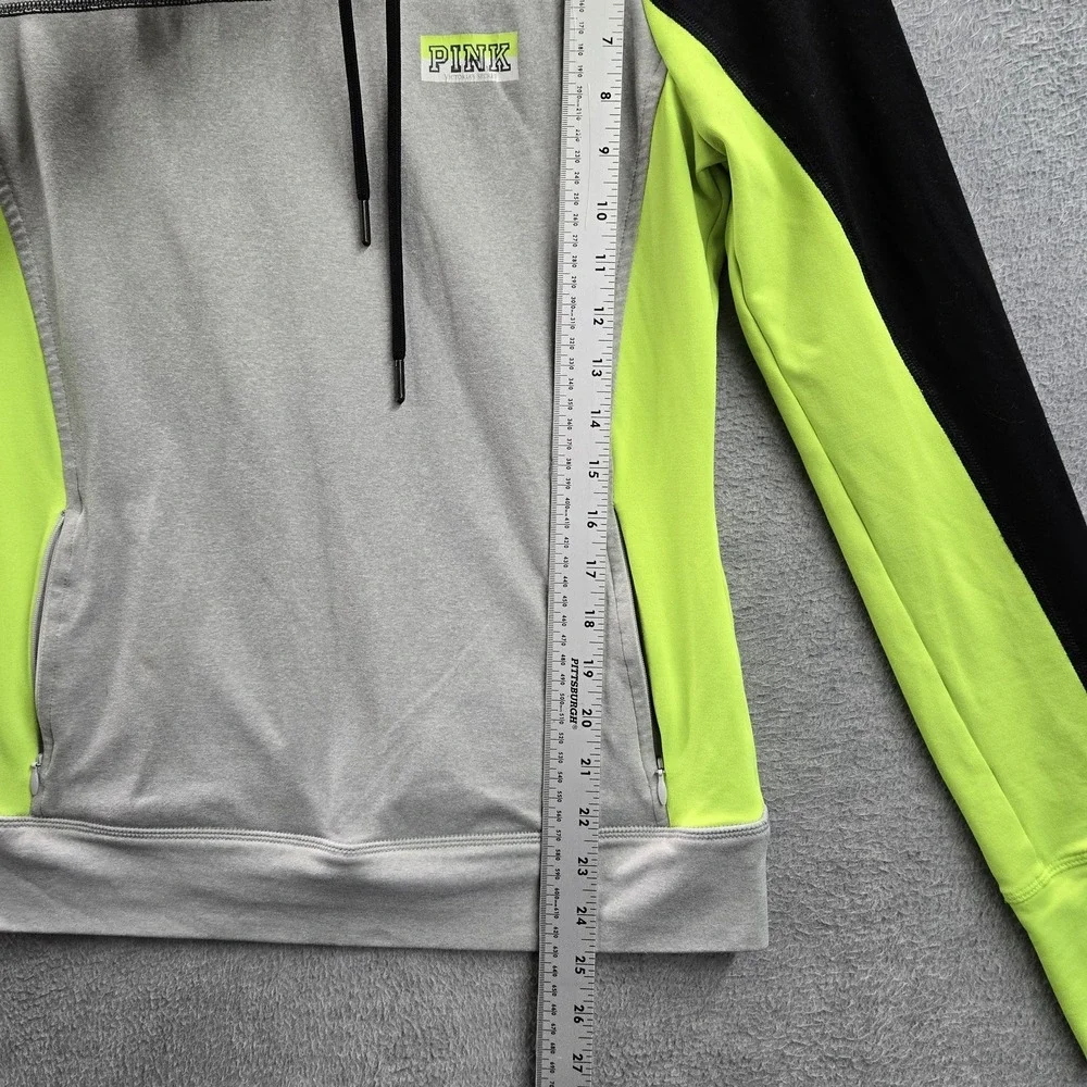 PINK Victoria's Secret Women Hoodie M Gray Logo‎ Embroidery Colorblock Text